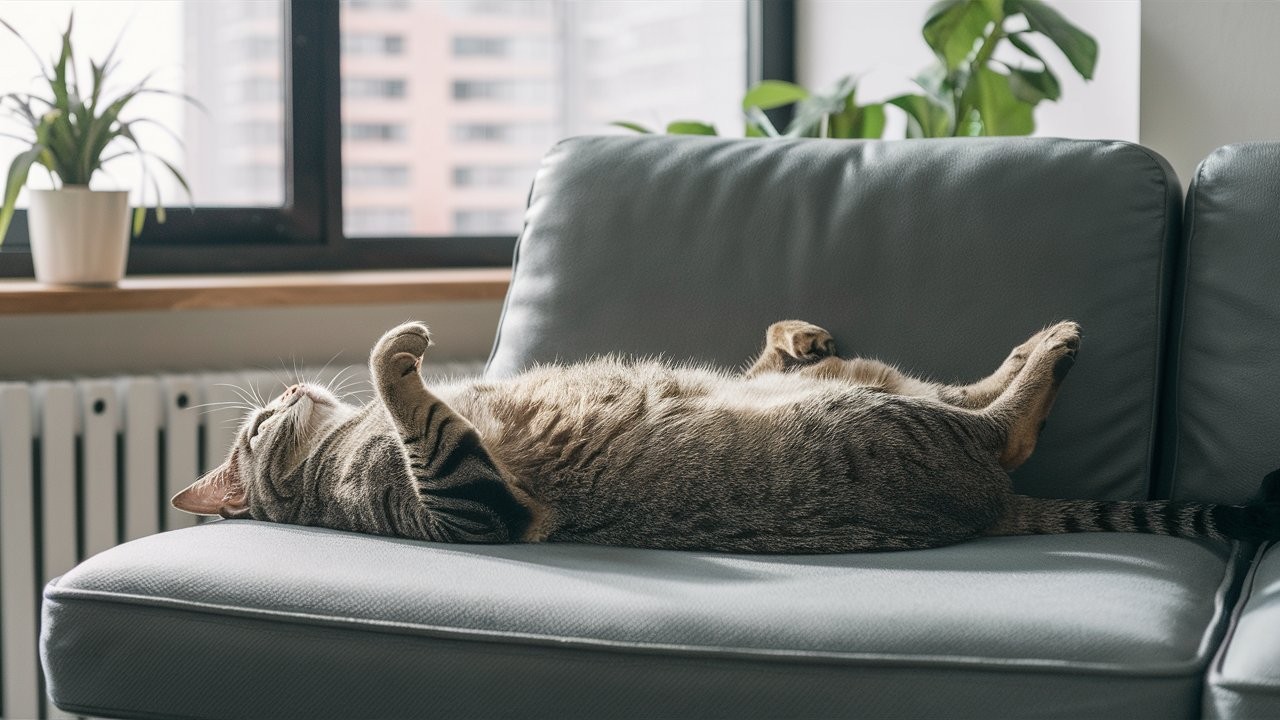 Cat on bed, being analyzed